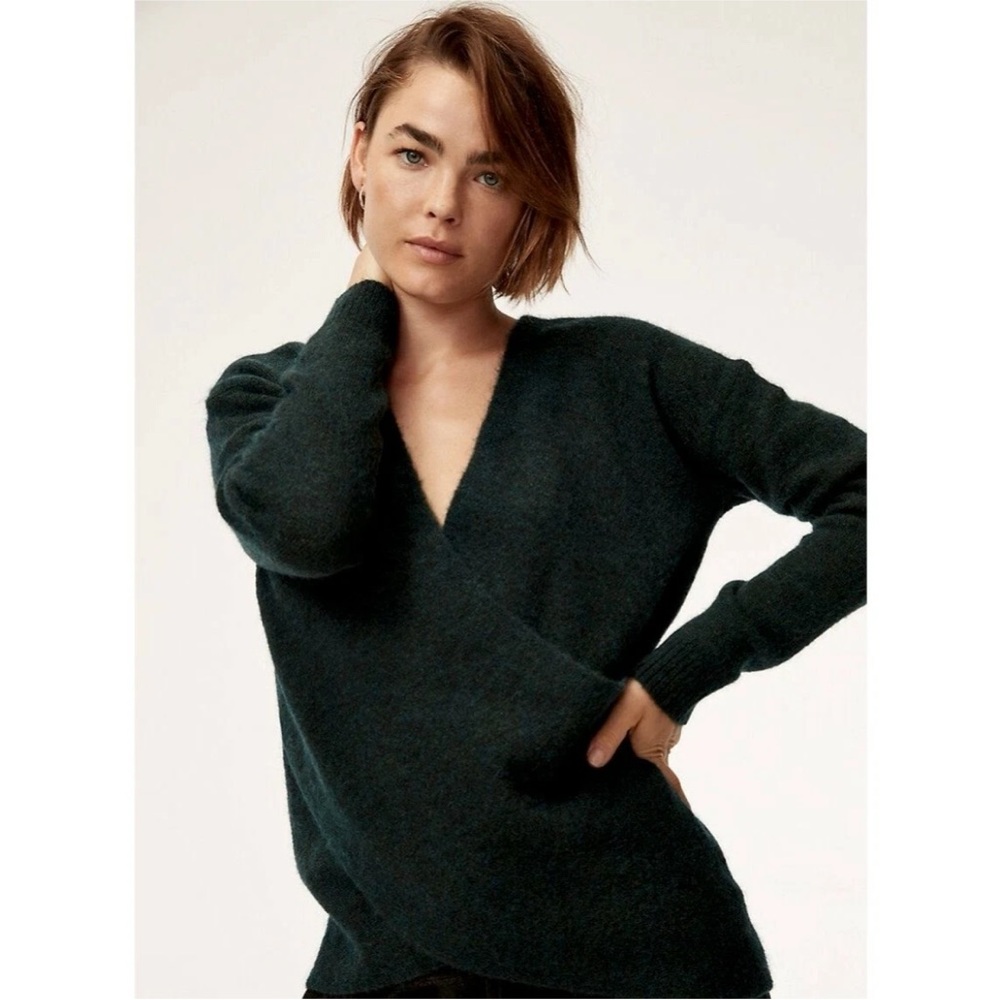 Babaton The Group Bandini Alpaca Wool Blend Wrap Sweater in Dark Green Small